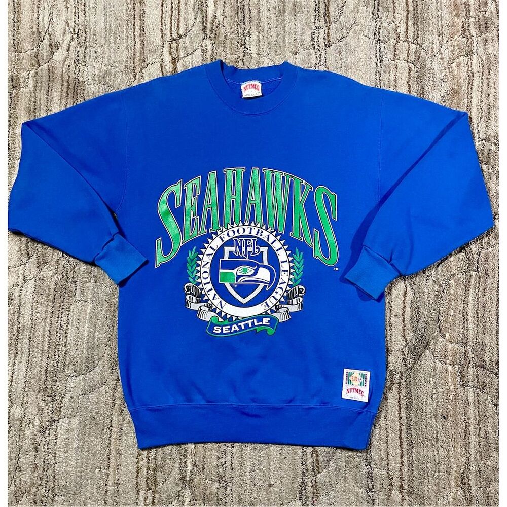 Vintage 90s Nutmeg Seattle Seahawks Crewneck Sweatshirt Men's Blue